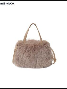 Faux Fox Fur Tote Bag Mini Furry Top Handle Plush Shoulder Crossbody Handbag